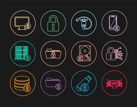 Set line Computer api interface, Cyber security, Electric scooter, Folder a.. イラスト素材