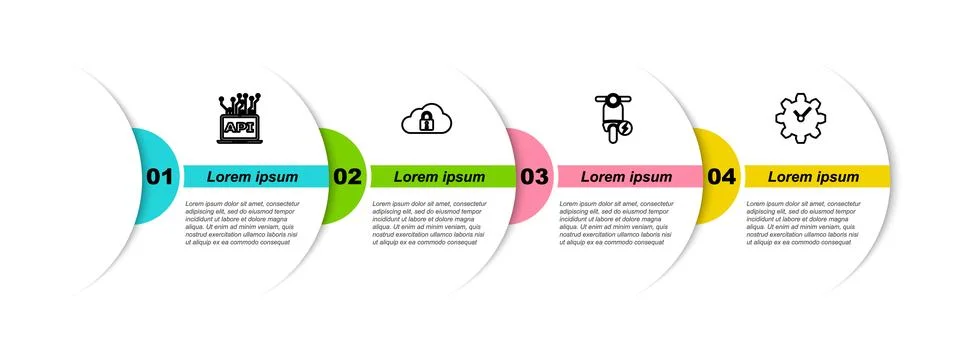 Set line Computer api interface, Cloud computing lock, Electric scooter and T Stock Illustration