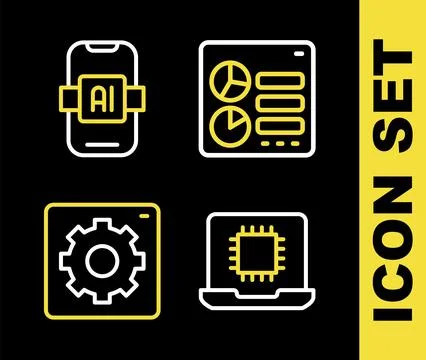 Set line Computer api interface, Processor CPU,  and Artificial intelligenc.. イラスト素材