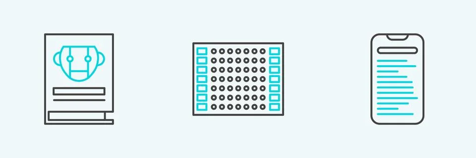 Set line Computer api interface, User manual and Printed circuit board PCB .. Ilustración de archivo