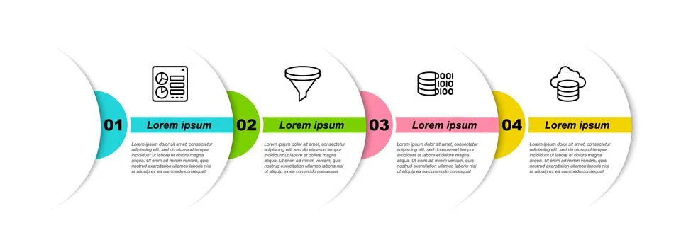 Set line Computer api interface, Funnel or filter, Binary code and Cloud da.. Stock Illustration