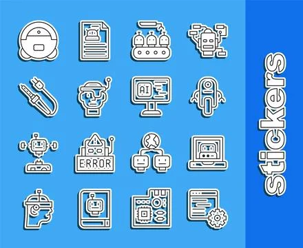 Set line Computer api interface, Creating robot, Robot, Industrial producti.. Stock Illustration