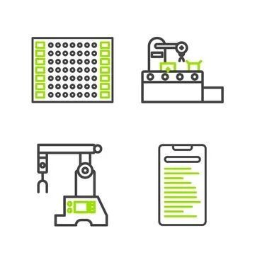 Set line Computer api interface, Assembly line, Factory conveyor system bel.. Stock Illustration