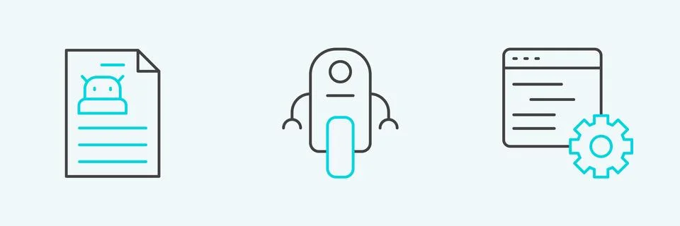 Set line Computer api interface, Technical specification and Robot icon. Vect イラスト素材