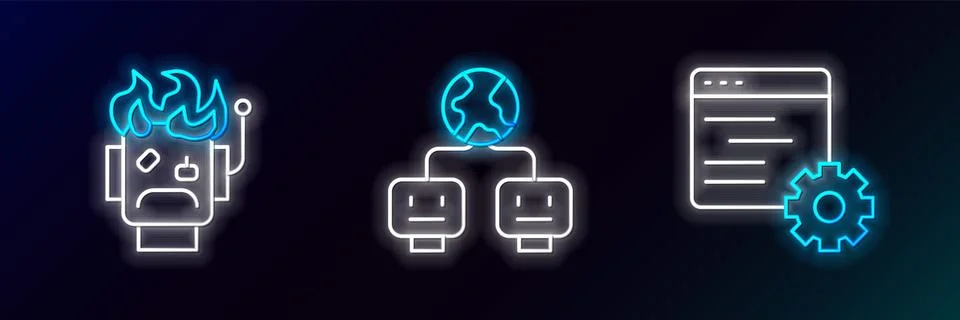 Set line Computer api interface, Robot burned out and Artificial intelligen.. Stock Illustration