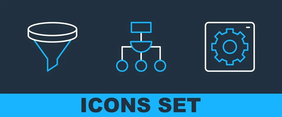 Set line Computer api interface, Funnel or filter and Algorithm icon. Vector イラスト素材