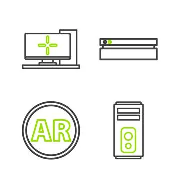 Set line Computer, Ar, augmented reality, Video game console and monitor ic.. Stock Illustration