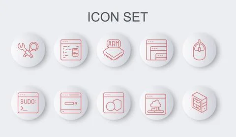 Set line Computer, Code terminal, Processor, Cloud technology data transfer.. Stock Illustration