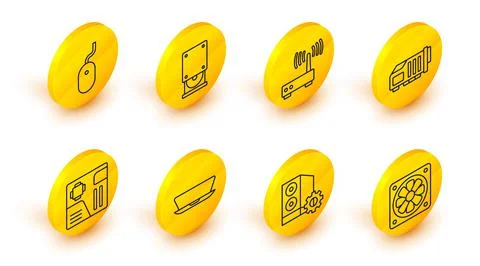 Set line Computer cooler, Case of computer, Laptop, Motherboard digital chip 스톡 일러스트