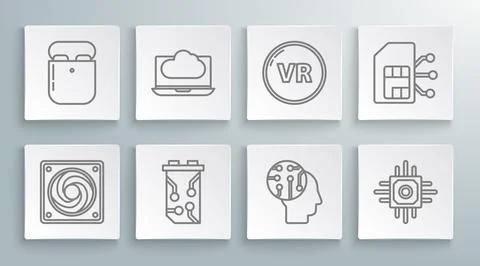 Set line Computer cooler, Cloud technology data transfer and storage, Video Stock Illustration