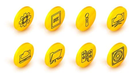 Set line Computer cooler, Gamepad, Folder and lock, Cloud technology data Stock Illustration