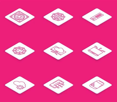 Set line Computer cooler, Global technology or social network, Video game イラスト素材