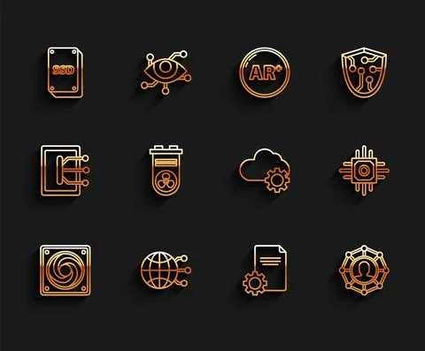 Set line Computer cooler, Global technology or social network, SSD card, File イラスト素材