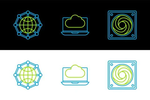 Set line Computer cooler, Global technology or social network and Cloud data  Stock Illustration