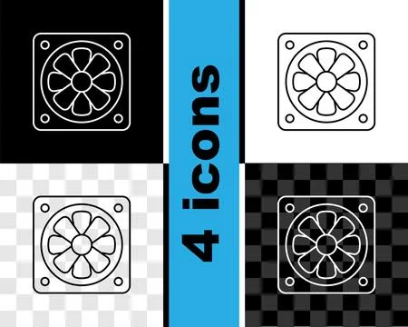 Set line Computer cooler icon isolated on black and white, transparent back.. Stock Illustration