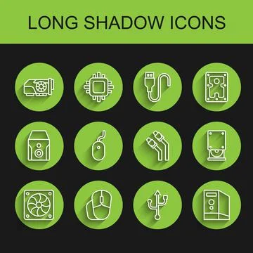 Set line Computer cooler, mouse, Video graphic card, USB, Case of computer イラスト素材