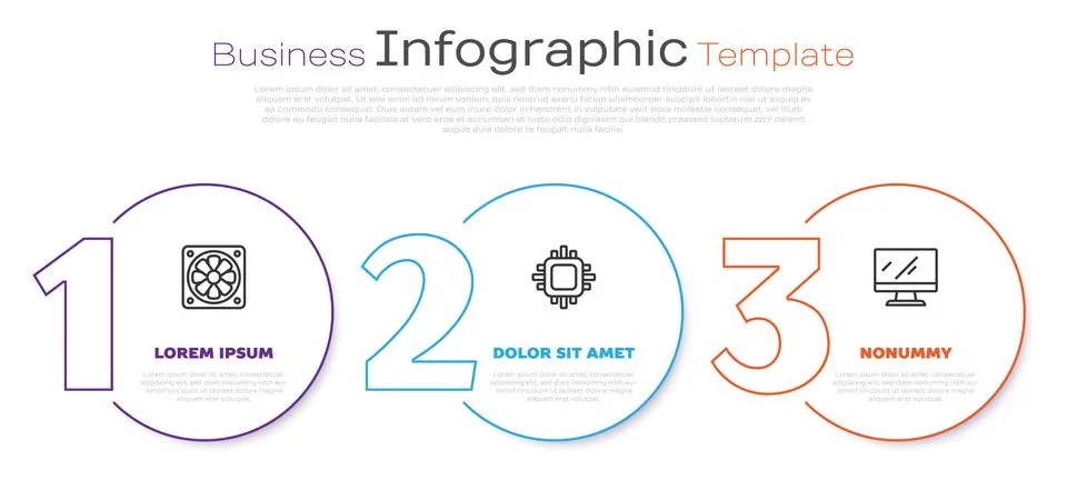 Set line Computer cooler, Processor with CPU and monitor screen. Business Illustrazione stock