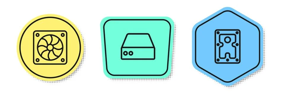Set line Computer cooler, Server, Data, Web Hosting and Hard disk drive HDD イラスト素材