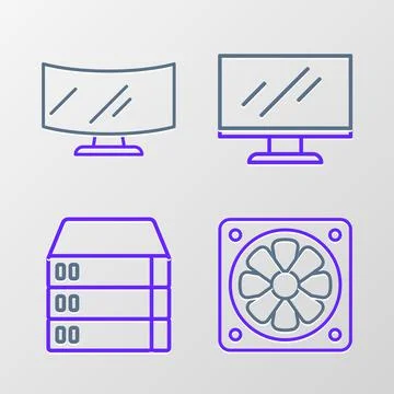 Set line Computer cooler, Server, Data, Web Hosting, monitor screen and icon Stock Illustration