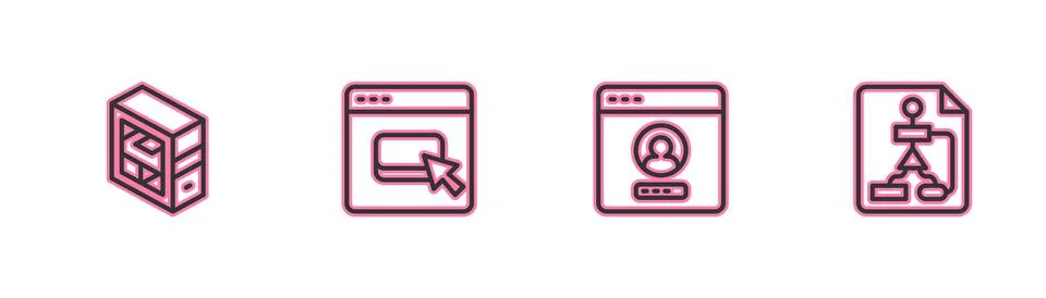 Set line Computer, Create account screen, Browser files and Flowchart icon Illustrazione stock