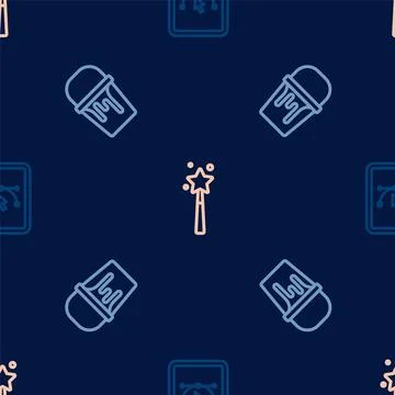 Set line Computer with design program, Paint bucket and Magic wand on seaml.. 스톡 일러스트