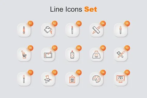 Set line Computer with design program, Palette, Picture, Paint spray gun, b.. Stock Illustration