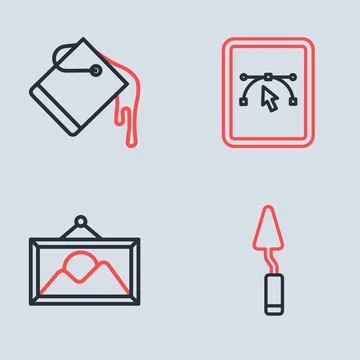 Set line Computer with design program Picture landscape Palette knife and Pai イラスト素材