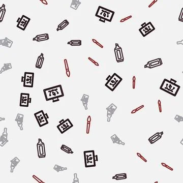 Set line Computer with design program Marker pen Paint bucket brush and on se Stockillustratie