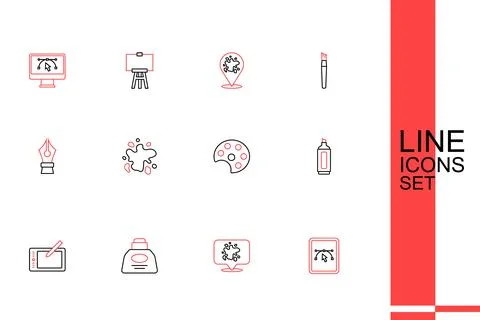 Set line Computer with design program, Paint spray, Inkwell, Graphic tablet.. 스톡 일러스트