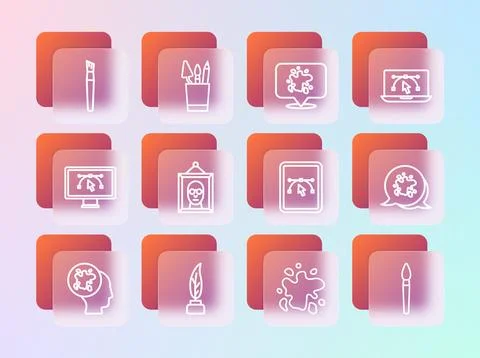 Set line Computer with design program, Feather and inkwell, Paint spray, Pi.. Stock-Illustration