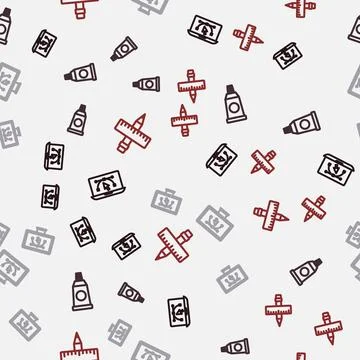 Set line Computer with design program, Tube paint palette,  and Crossed rul.. Illustration