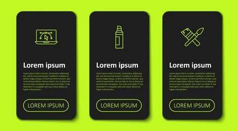 Set line Computer with design program, Marker pen and Paint brush. Business.. Stock Illustration