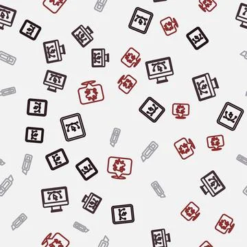 Set line Computer with design program, Stationery knife and Paint spray on .. 스톡 일러스트