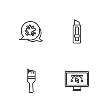 Set line Computer with design program, Paint brush, spray and Stationery kn.. イラスト素材