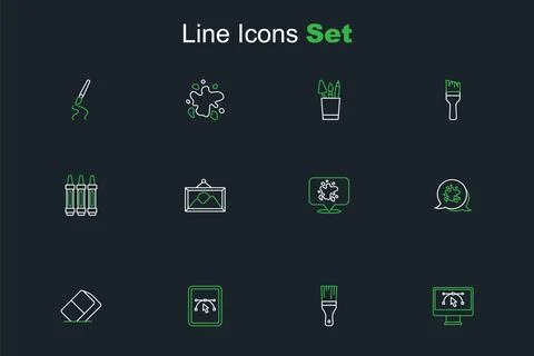 Set line Computer with design program, Paint brush, Eraser or rubber, spray.. Stock-Illustration