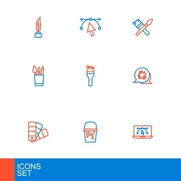 Set line Computer with design program, Paint bucket, Color palette guide, s.. Stock-Illustration