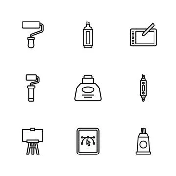 Set line Computer with design program, Marker pen, Tube paint palette, Inkw.. イラスト素材