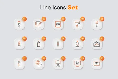 Set line Computer with design program, Paint spray, Wood easel, Marker pen,.. Stock Illustration