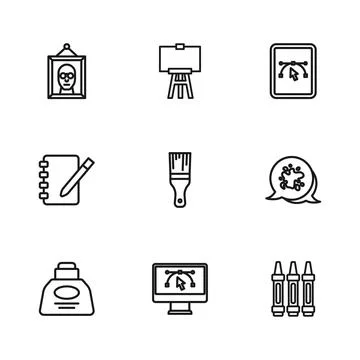 Set line Computer with design program, Paint spray, Wax crayons for drawing.. イラスト素材