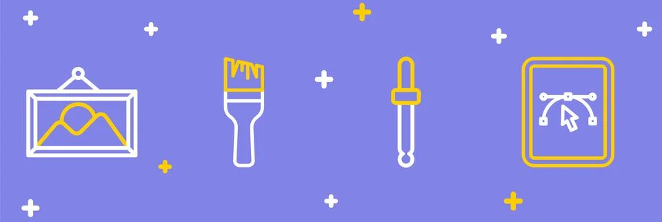 Set line Computer with design program, Eyedropper color picker palette, Pai.. Illustrazione stock