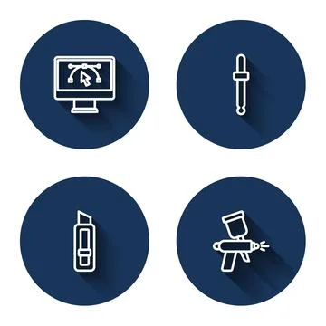 Set line Computer with design program, Eyedropper color picker palette, Sta.. Illustrazione stock