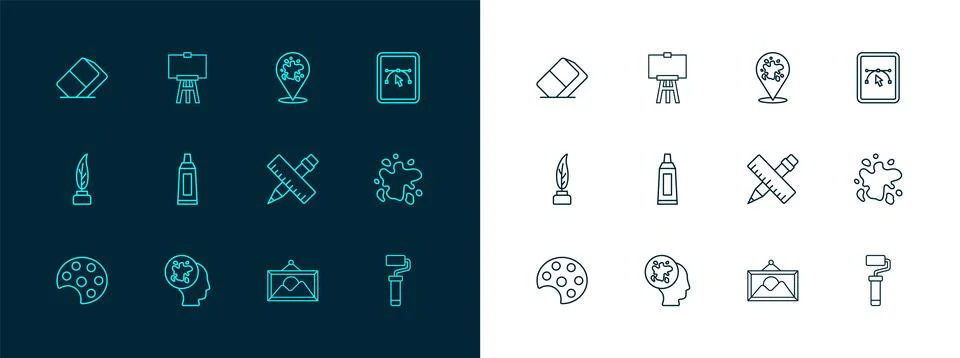 Set line Computer with design program, Paint spray, Crossed ruler and penci.. Stock Illustration