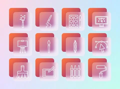 Set line Computer with design program, Graphic tablet, Marker pen, Wax cray.. 스톡 일러스트