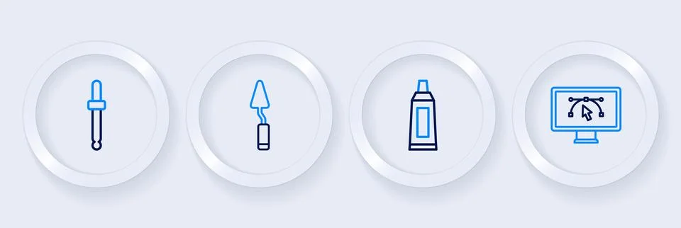 Set line Computer with design program, Tube paint palette, Palette knife an.. Stock Illustration