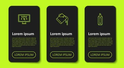 Set line Computer with design program, Paint bucket and Marker pen. Busines.. Illustrazione stock