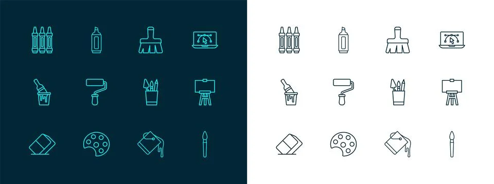 Set line Computer with design program, Palette, Pencil case stationery, Pai.. Stock Illustration