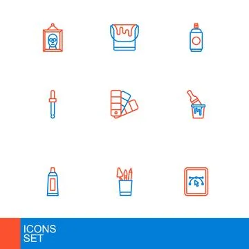 Set line Computer with design program, Pencil case stationery, Tube paint p.. 스톡 일러스트