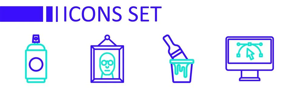 Set line Computer with design program, Paint bucket brush, Picture and spra.. イラスト素材