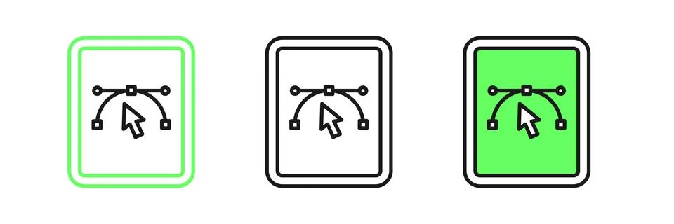 Set line Computer display with vector design program icon isolated on isola.. Stock Illustration