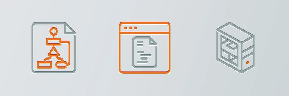 Set line Computer, Flowchart and Software icon. Vector Stock Illustration